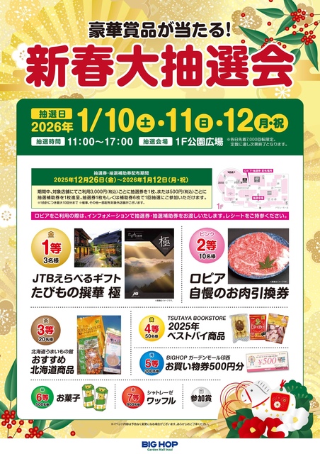新春大抽選会｜イベント＆ニュース｜BIG HOP（ビッグホップ）ガーデン
